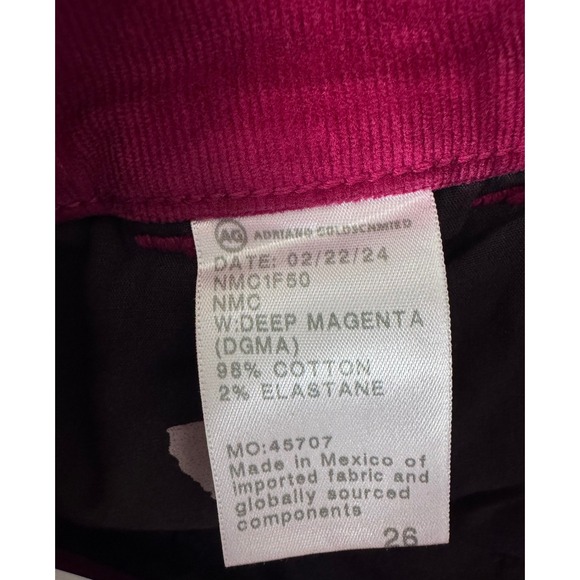 AG Jeans Stella Mid Rise Palazzo Corduroy Pants Deep Magenta Size 26 - Picture 6 of 10
